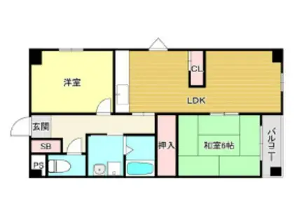 クォーターバレル木津山(2LDK/3階)の間取り写真