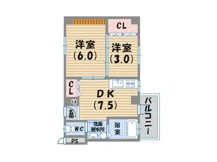西宮コーポ(2DK/5階)の間取り写真