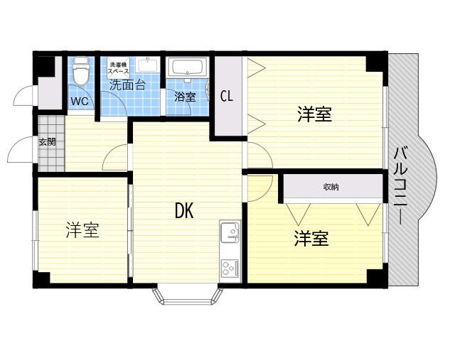 BECアーバン西宮北口(3DK/1階)の間取り写真