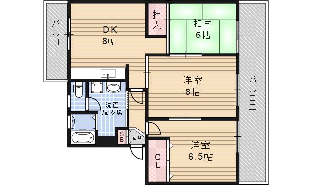 アビタシオン仁川(3DK/1階)の間取り写真