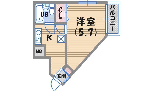 カサヴィエント(1K/2階)の間取り写真