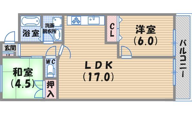 アルモニーナカモト1(2LDK/3階)の間取り写真