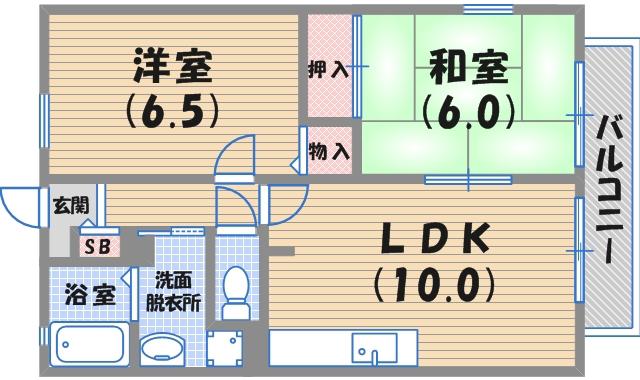 ベアント甲子園(2LDK/2階)の間取り写真