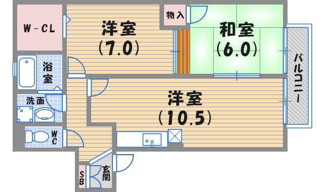 クレール門戸(2LDK/2階)の間取り写真