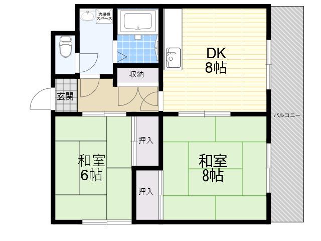 エトワール甲子園(2DK/2階)の間取り写真