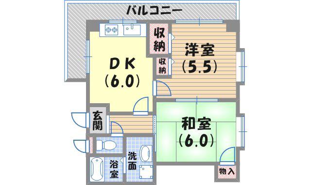 ゴーディ甲子園1番館(2DK/1階)の間取り写真