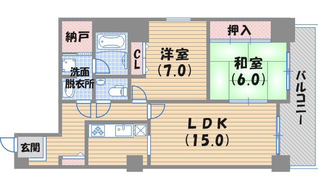 ラヴィーダ西宮(2LDK/8階)の間取り写真