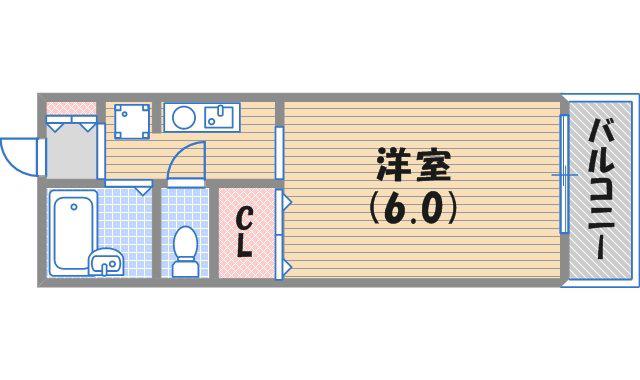 阪急今津線 甲東園駅 徒歩5分 2階建 築34年(1K/2階)の間取り写真