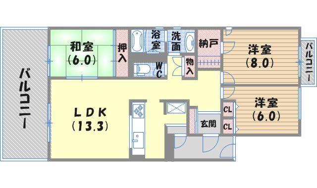 サミット夙川(3LDK/2階)の間取り写真