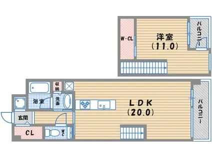夙川フラット(1LDK/1階)の間取り写真