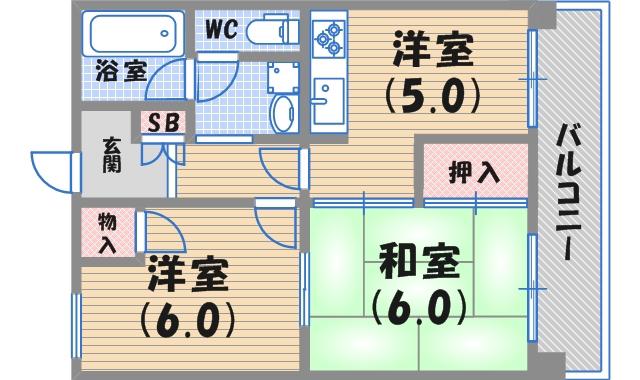 ベルーフ西宮山手(2DK/5階)の間取り写真