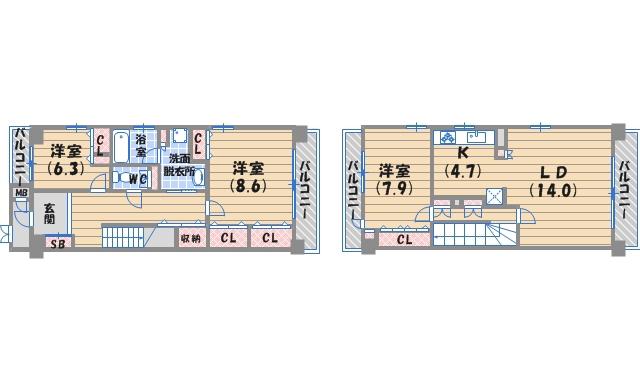 ナビールコート安井町(3LDK/3階)の間取り写真