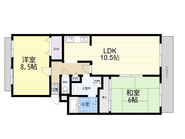 エバーグレイス西宮(2LDK/1階)の間取り写真
