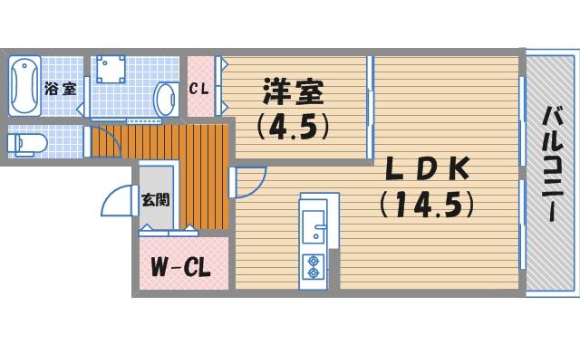 ユーセービル(1LDK/2階)の間取り写真