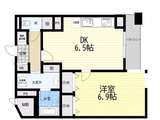 西宮アネックス(1DK/4階)の間取り写真