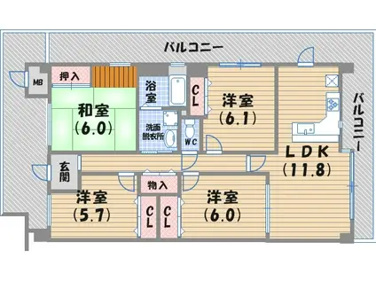 白鷹夙川マンション(4LDK/2階)の間取り写真