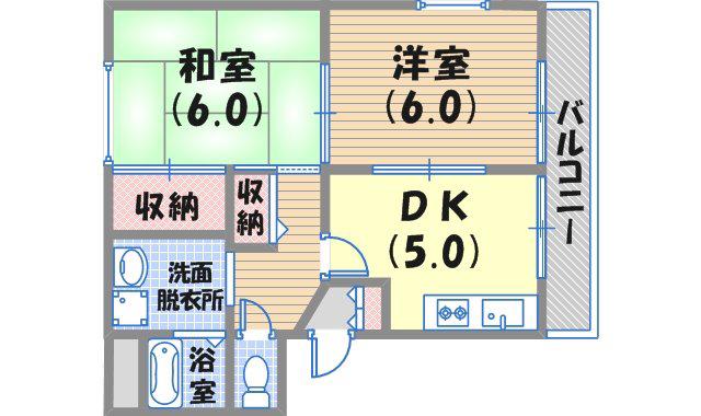 ワイズ上之町(2DK/1階)の間取り写真