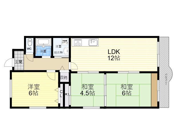 ラフィーネ甲子園(3LDK/1階)の間取り写真
