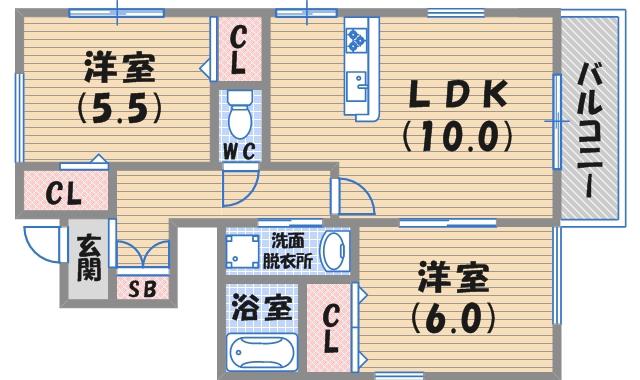 プリマヴェーラ B(2LDK/1階)の間取り写真