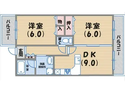 グランエスポワール上ヶ原(2DK/3階)の間取り写真