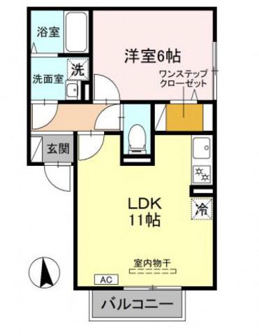 クレスト西宮東(1LDK/2階)の間取り写真