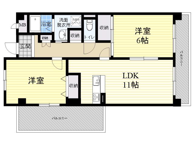 リーヴェンス甲子園口(2LDK/3階)の間取り写真