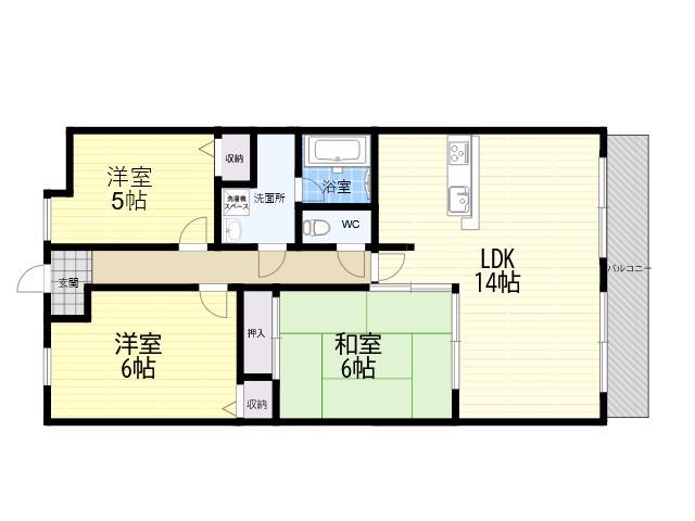 ロイヤルシャトー門戸(3LDK/6階)の間取り写真