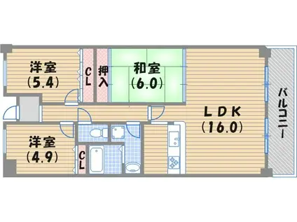 クレール夙川(3LDK/2階)の間取り写真