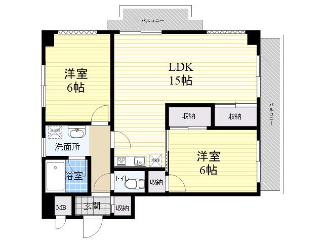 グリーンヒル門戸(2LDK/3階)の間取り写真