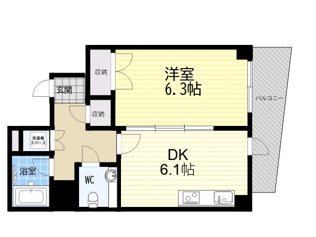 ラセーヌ西宮(1DK/9階)の間取り写真