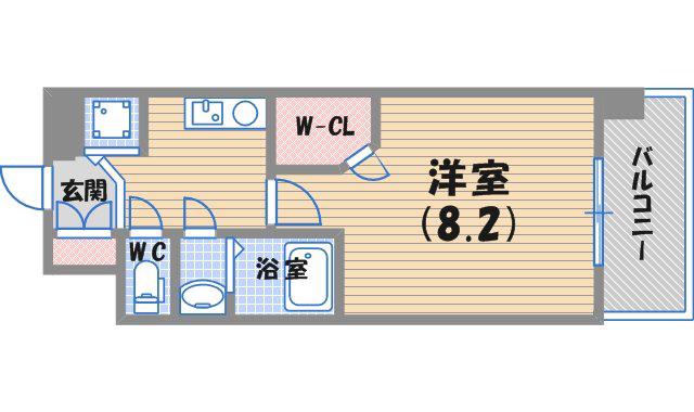 西宮ルモンド甲子園(1K/2階)の間取り写真