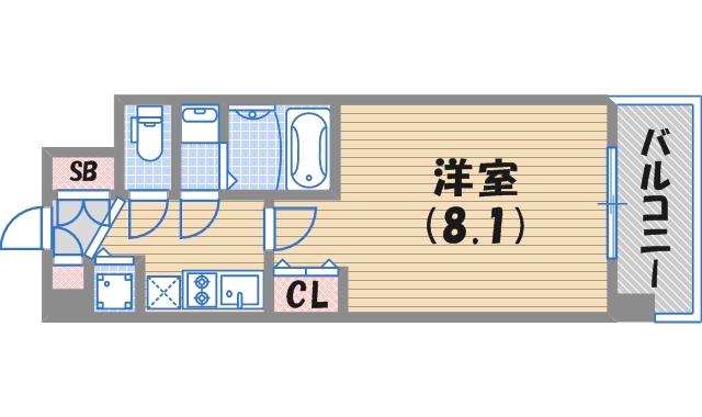 西宮ルモンド甲子園(1K/2階)の間取り写真