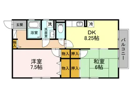 ベルグ若江(2DK/2階)の間取り写真