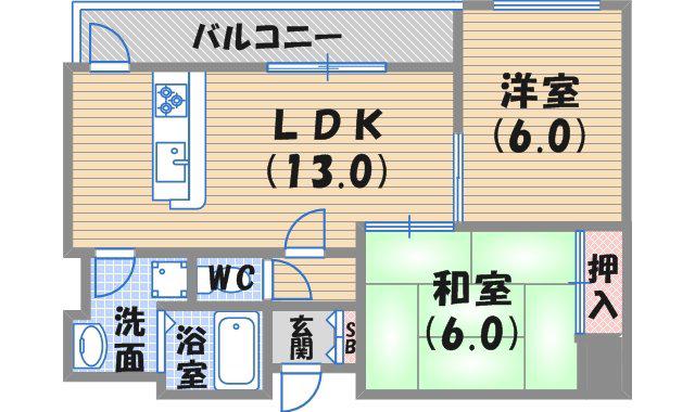 アミューズ甲東園(2LDK/3階)の間取り写真