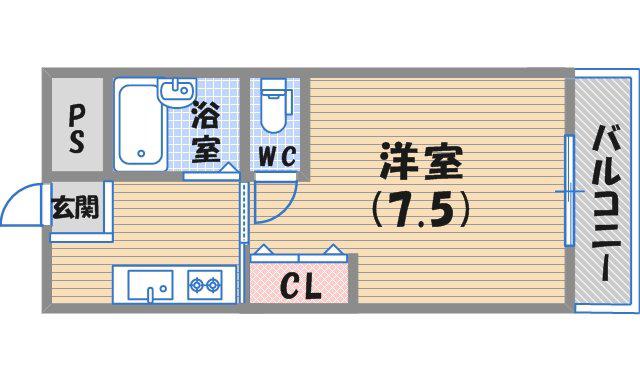 ハイム甲風園(1K/2階)の間取り写真