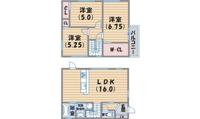 阪急今津線 門戸厄神駅 徒歩8分 2階建 築14年(3LDK)の間取り写真