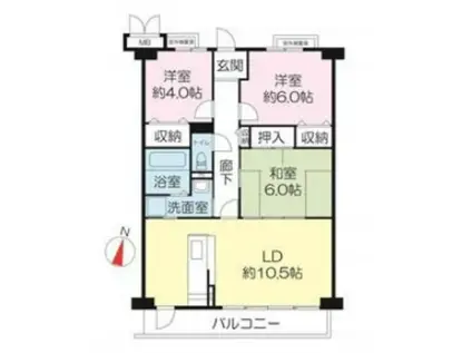 エバーグレイス西宮2(3LDK/2階)の間取り写真