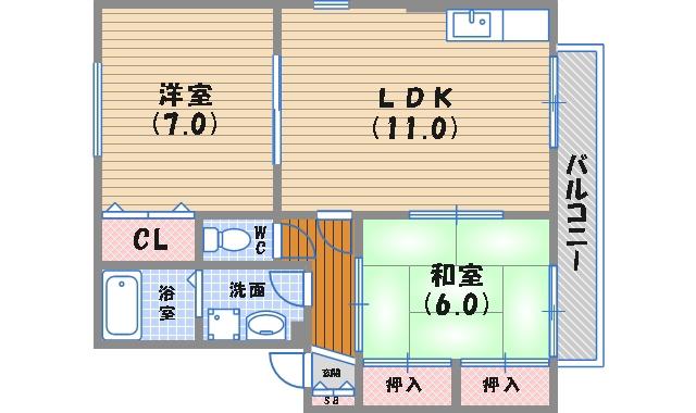 グレース能登(2LDK/1階)の間取り写真