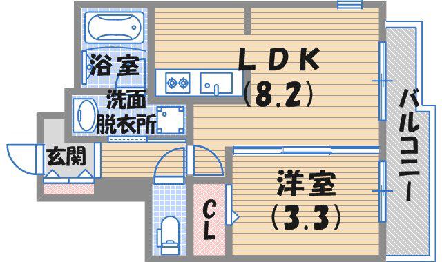 PINO甲東園(1LDK/2階)の間取り写真