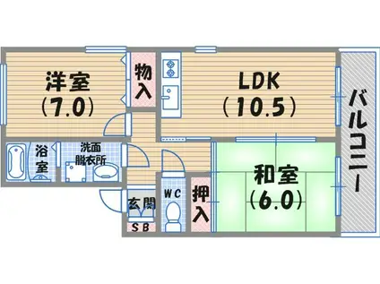 ルミエール北夙川 B棟(2LDK/1階)の間取り写真