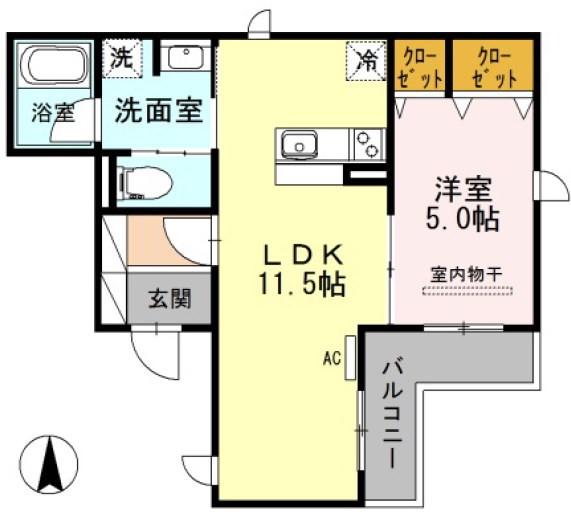 リジェール北口(1LDK/2階)の間取り写真
