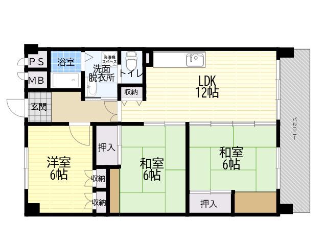 ハイツ岡本(3LDK/4階)の間取り写真