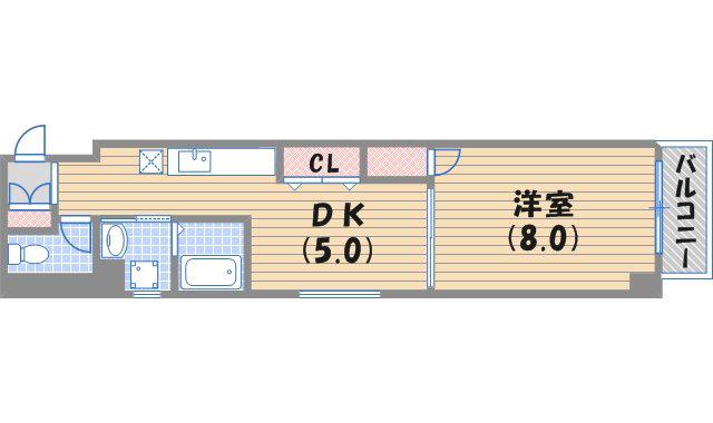 プライマル西宮夙川(1DK/9階)の間取り写真