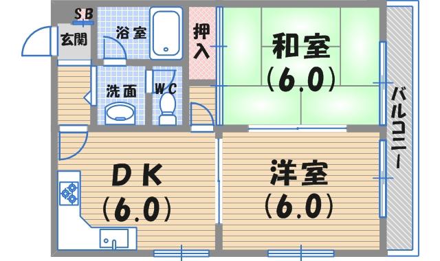 サンパレス21夙川東(2DK/2階)の間取り写真
