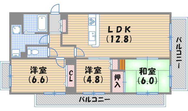 サニーパレスミツモト(3LDK/3階)の間取り写真