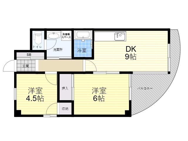 ベルメゾン西宮(2DK/3階)の間取り写真