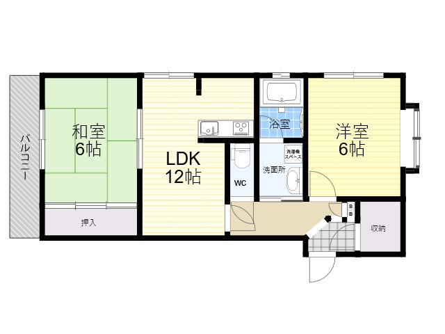 能登6番館ウエスト(2LDK/2階)の間取り写真