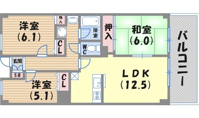 レキオ荒木(3LDK/4階)の間取り写真