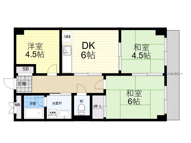 コーポ大社(3DK/5階)の間取り写真