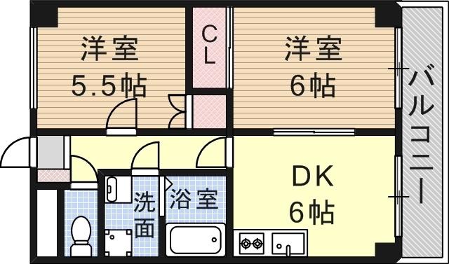 サニーサイドビル(2DK/5階)の間取り写真